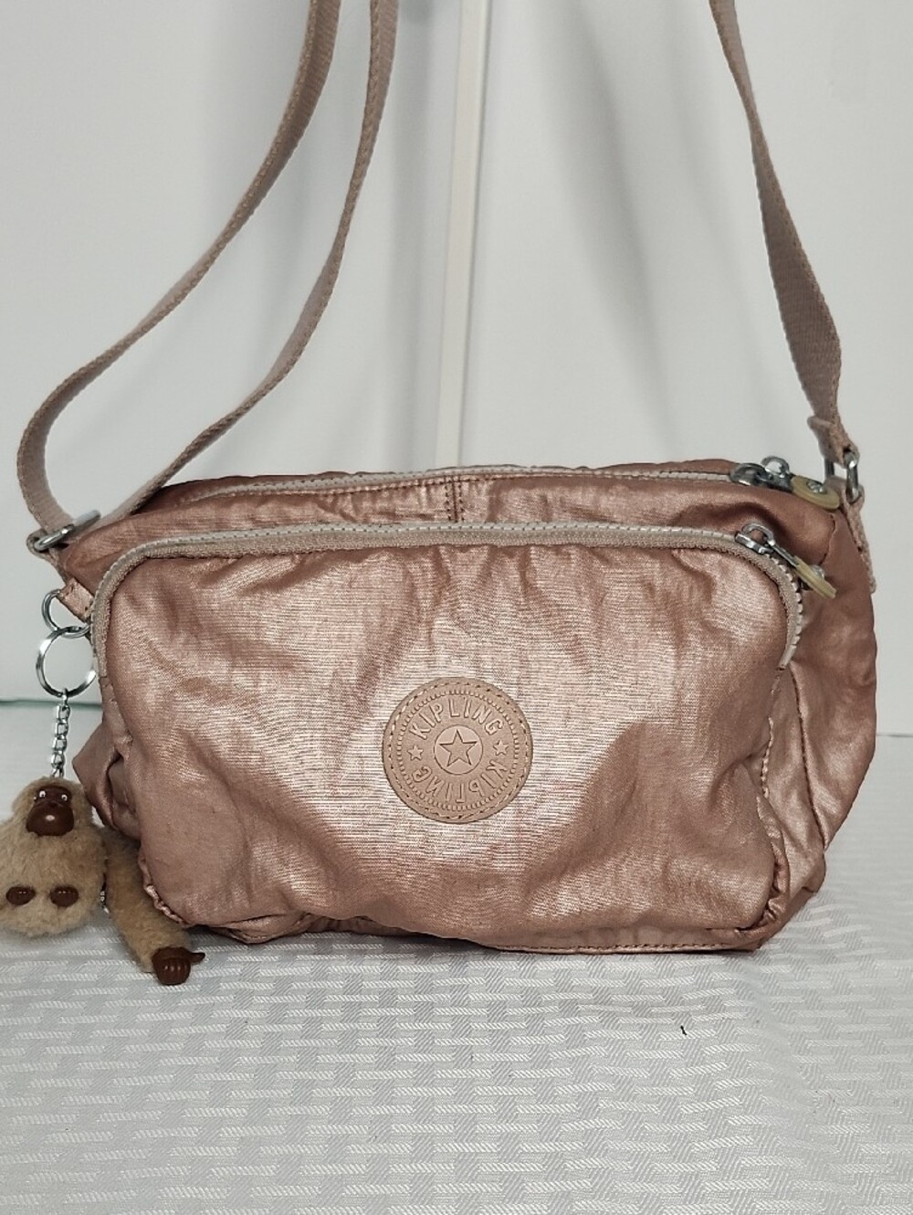 Kipling Metallic Rose Crossbody w Monkey Charm